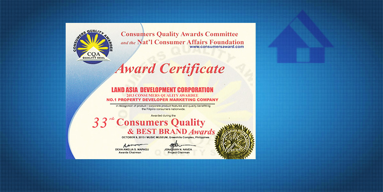 Consumers Quality and Best Brand Awards as No.1 Property Developer Marketing Company