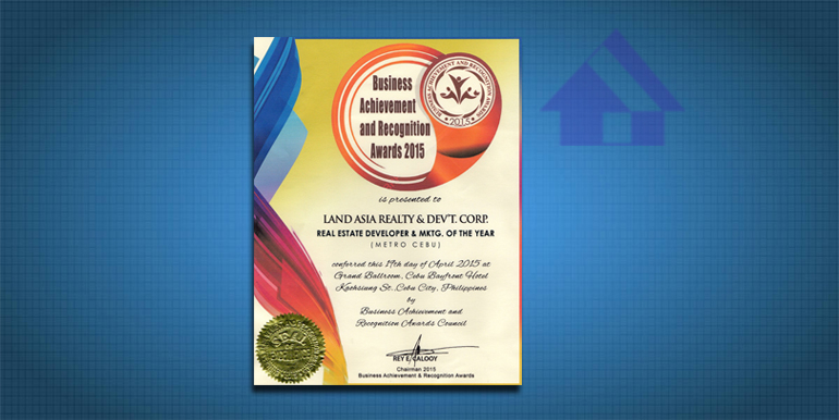 Land Asia Real Estate Developer and Marketing of the year certificate